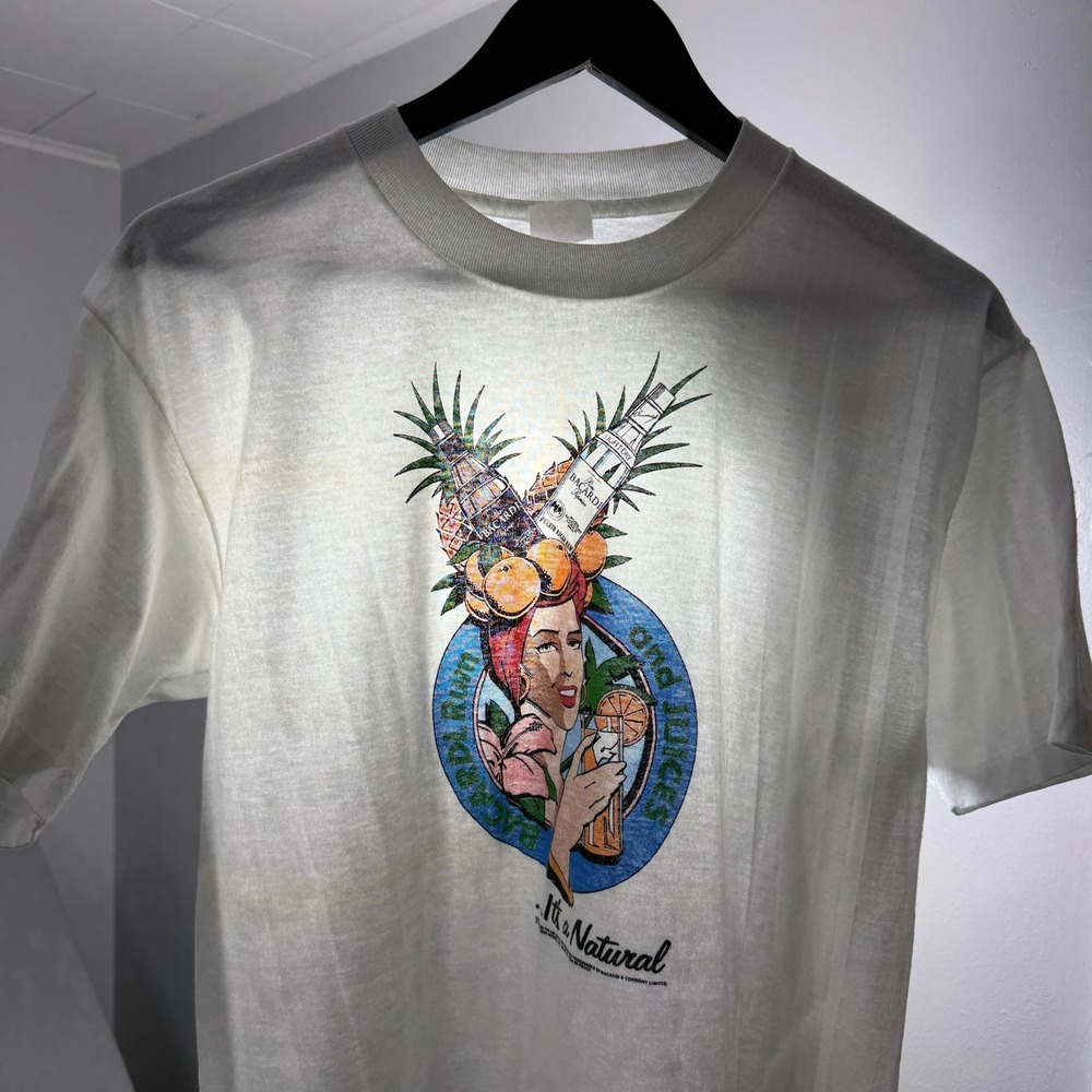Vintage Bacardi Shirt Mens XL White It's a Natural  1988 Graphic Tee 90s Thin